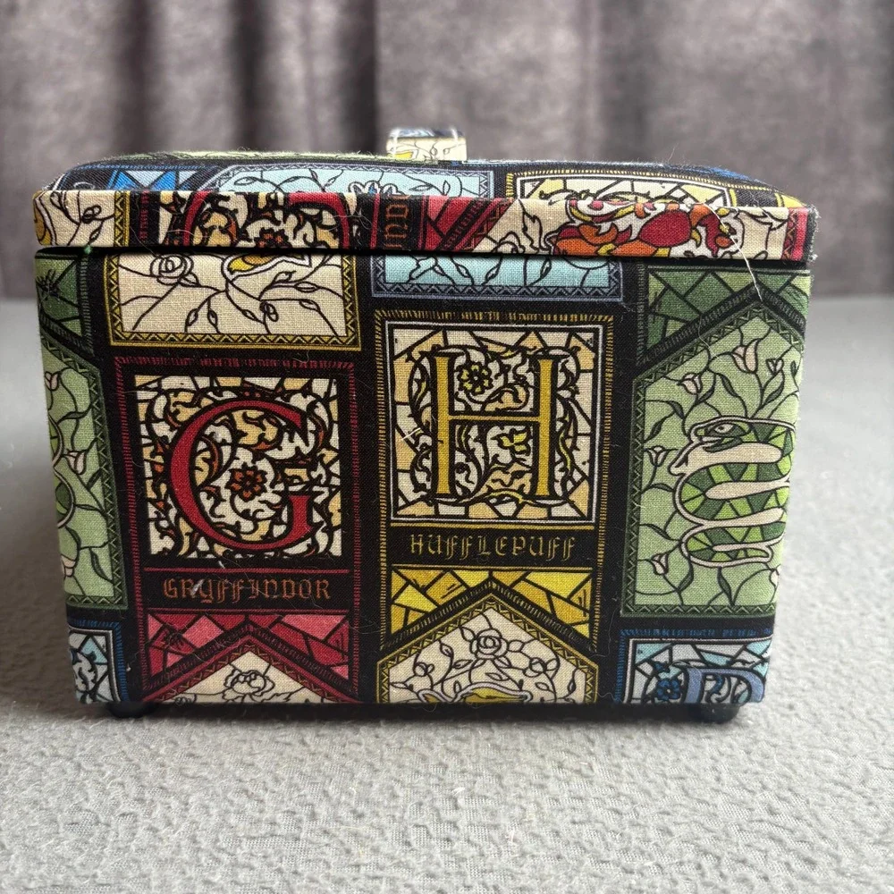 Harry Potter Stained Glass House Crests Fabric Sewing Basket Storage Box